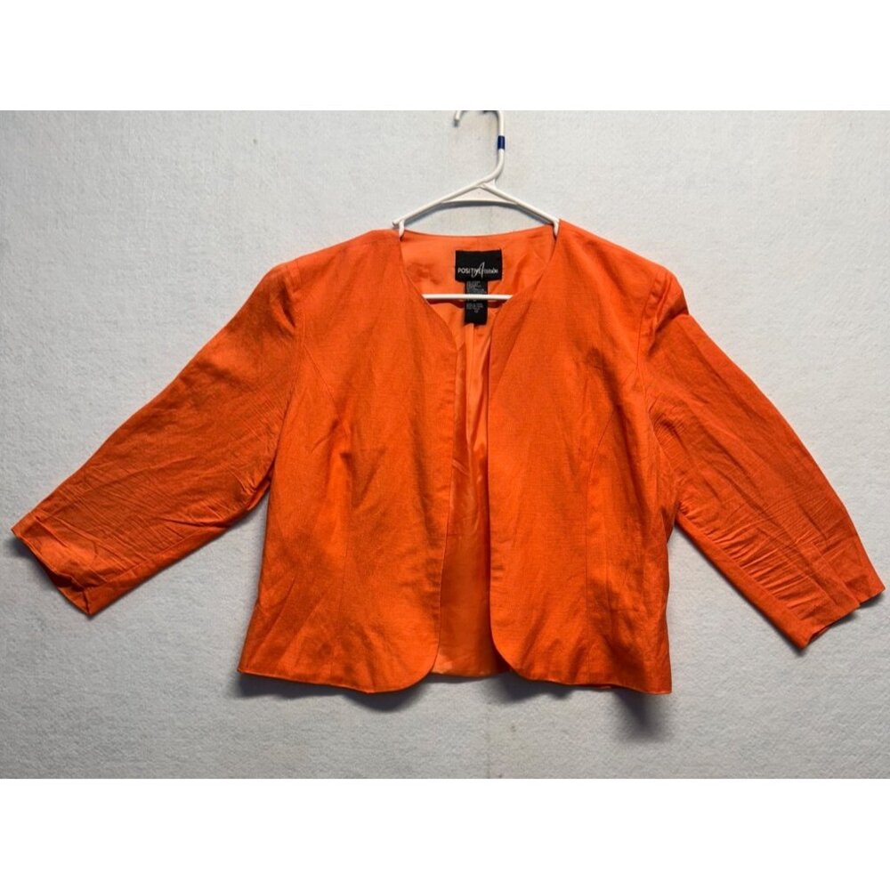 Orange Open-Front Cropped Blazer Size 12 Positive Attitude Womens Jacket